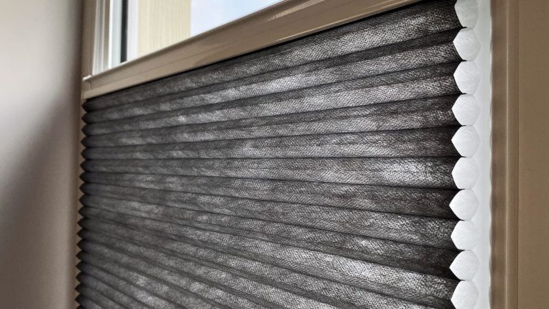 close up of grey cellular blinds in Medway